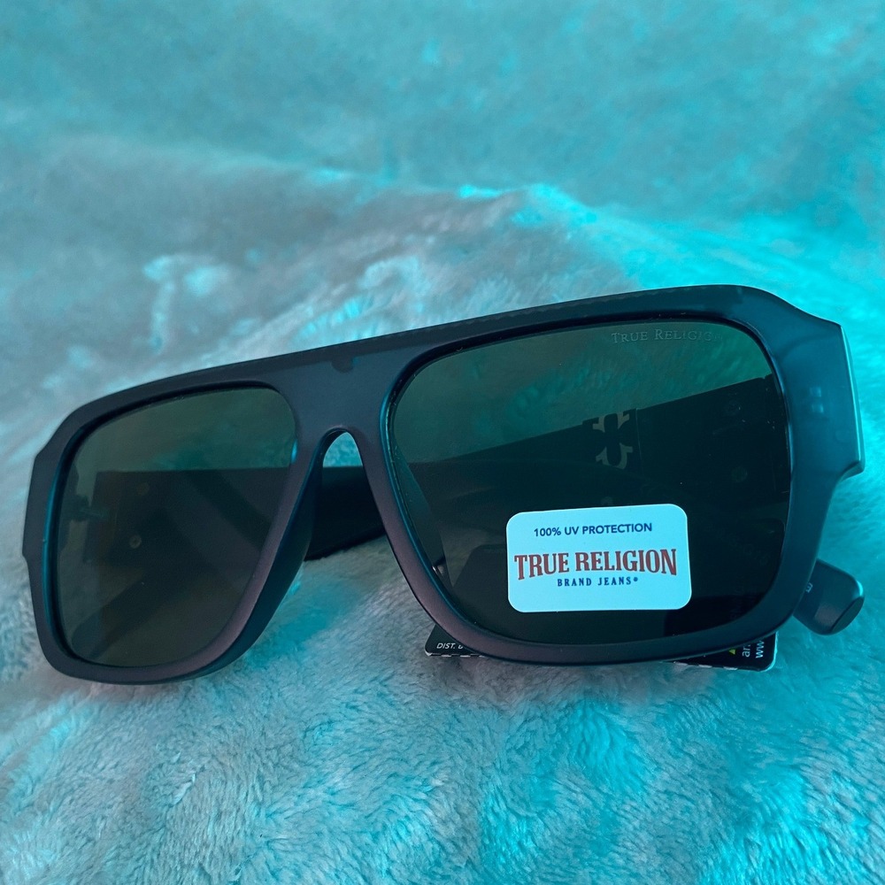 True Religion Sunglasses Mens OS Black TRM1872 Square Aviator UV Protection NWT